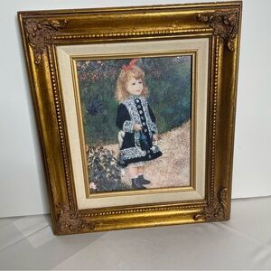 Vintage Girl with watering can Windsor Art Print 13x16 gold frame - wood